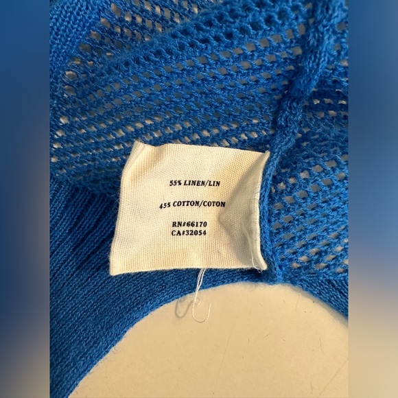 Anthro SPARROW Crystal Coast Cardigan Sweater Blue Pointelle Knit Linen Hoodie - Picture 10 of 14